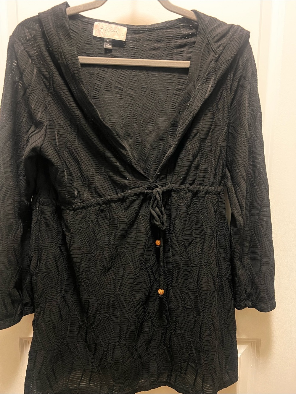 Women’s Black Hooded Swim Coverup with Tie Waist